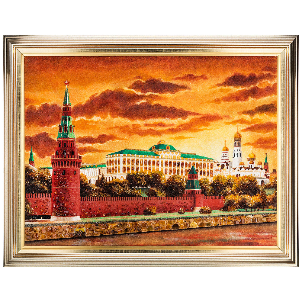 Картина янтарная «Набережная у Кремля» 60х80 см - интернет магазин Русь Велика я 