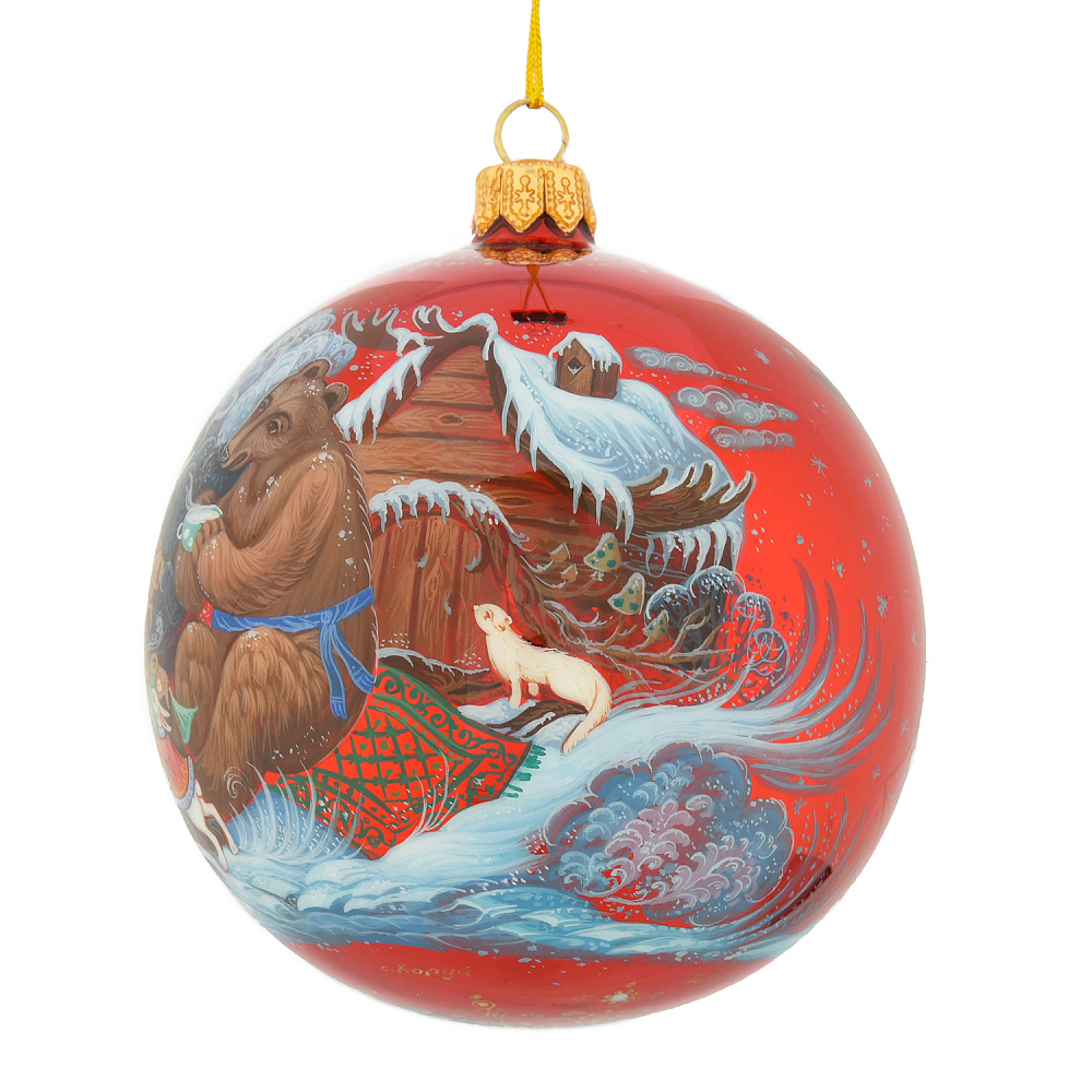 Новогодний елочный шар с росписью «Дед Мороз и мишка» - интернет магазин Русь Велика я фото 1