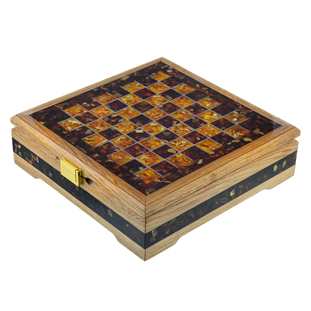 Шахматы с инкрустацией и фигурами из янтаря 28х28 см - интернет магазин Русь Велика я фото 6