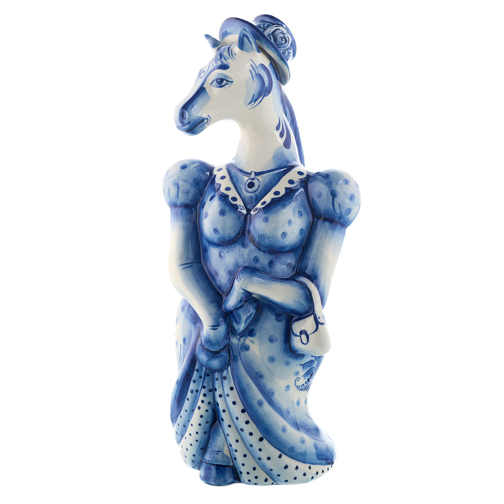 Символ 2026 года. Штоф 0,5 л «Лошадь-красотка». Гжель - интернет магазин Русь Велика я фото 1