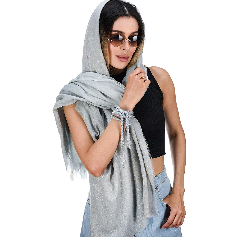 Набор парных палантинов с бусами-жгутом «Дуэт». Серый - интернет магазин Русь Велика я фото 3