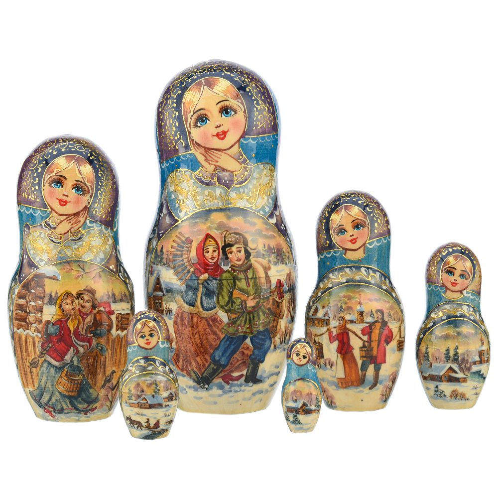 Матрешка «Гуляние. Зима» 10 мест - интернет магазин Русь Велика я фото 4