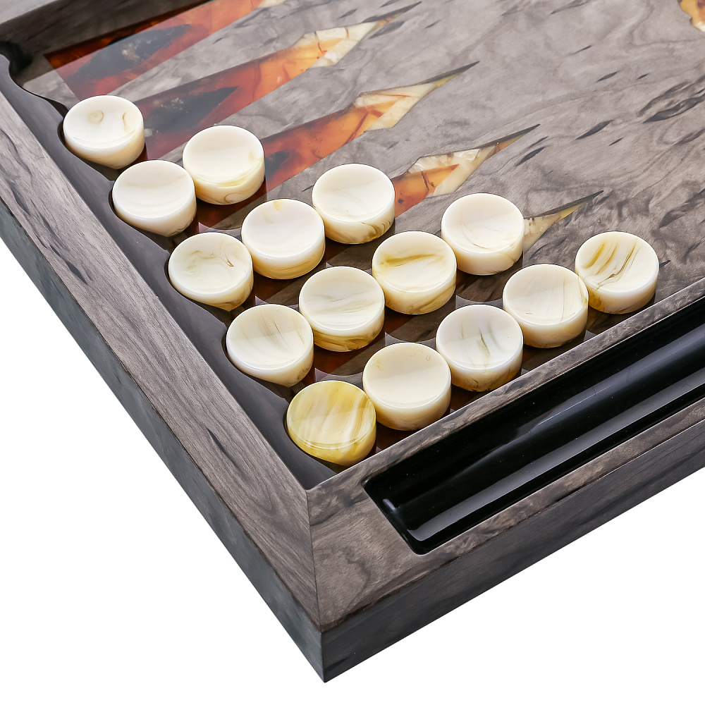 Нарды из карельской березы с инкрустацией из янтаря «Сокол» 60х32,5 см - интернет магазин Русь Велика я фото 9