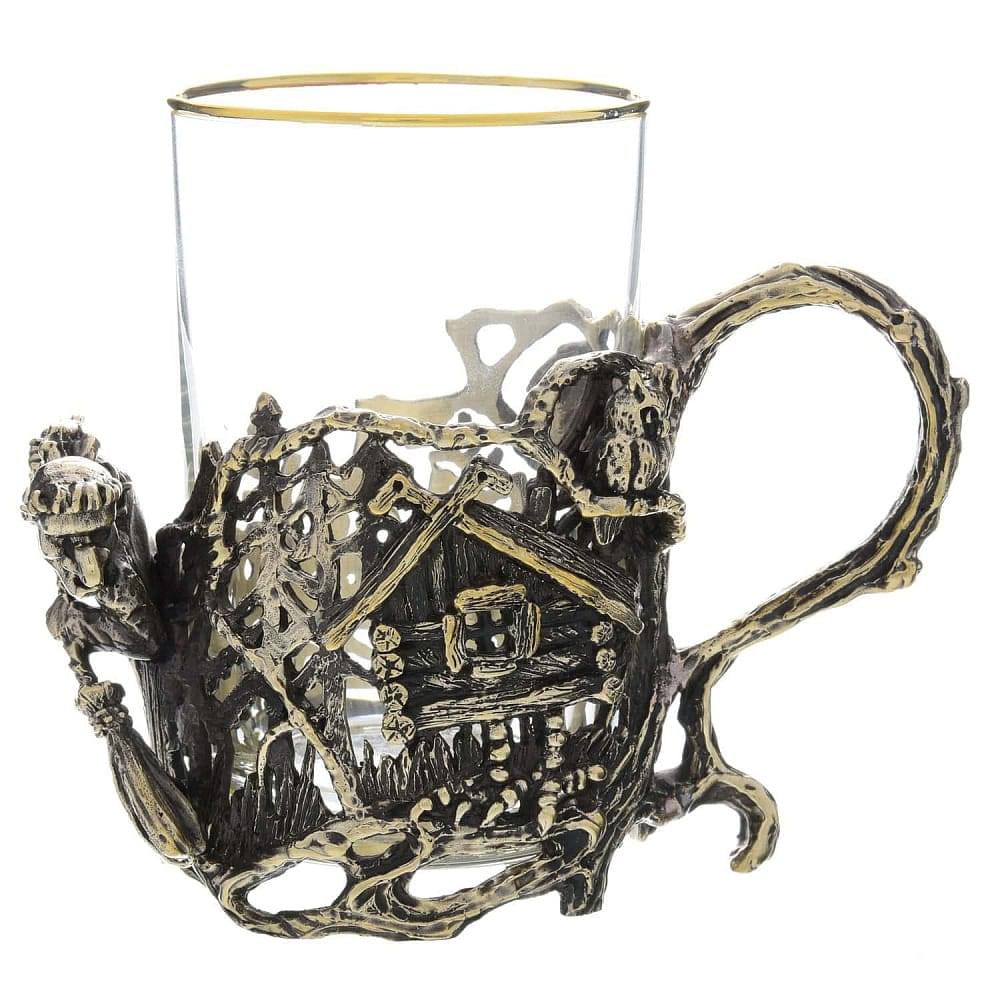 Подстаканник латунный «Баба Яга» - интернет магазин Русь Велика я фото 1