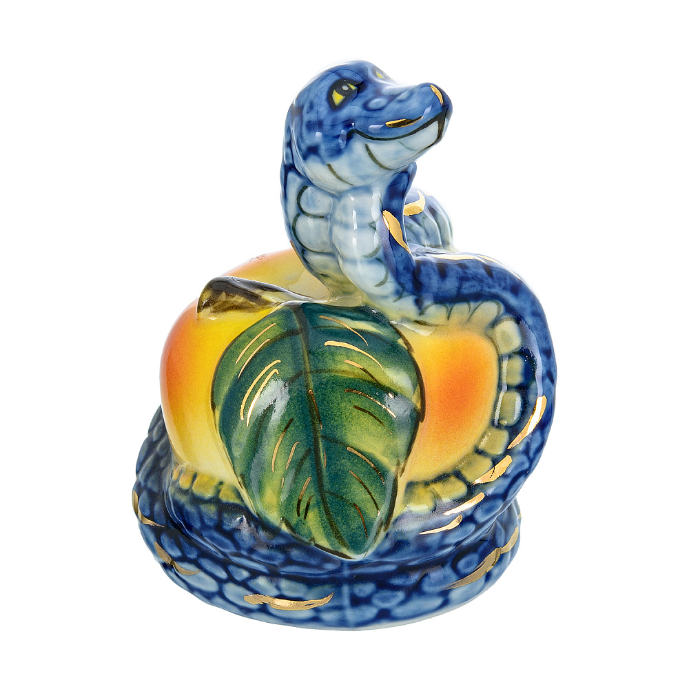 Змея Символ года 2025. Скульптура «Змей-искуситель» . Гжель в цвете и золоте - интернет магазин Русь Велика я фото 5