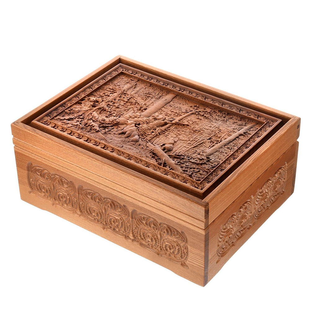 0050706/RTR-73.L  РУССКОЕ ЛОТО «Утро в сосновом лесу» (шкатулка из мореного ясеня) - интернет магазин Русь Велика я фото 1