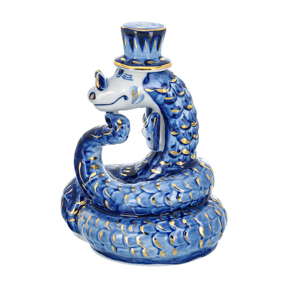 Змея Символ года 2025. Штоф «Змей Мудрый Каа». Гжель в золоте - интернет магазин Русь Велика я фото 5