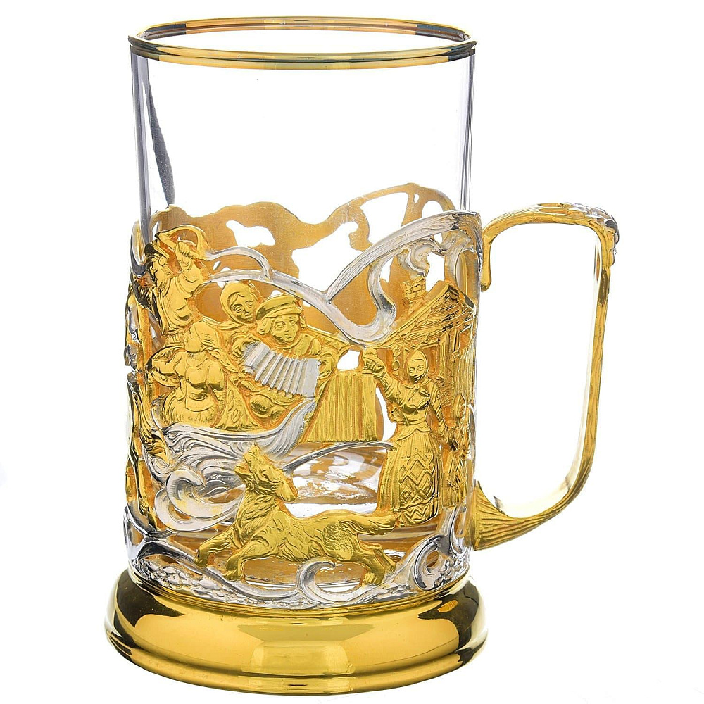 Подстаканник «Тройка». Латунь. Позолота - интернет магазин Русь Велика я фото 1