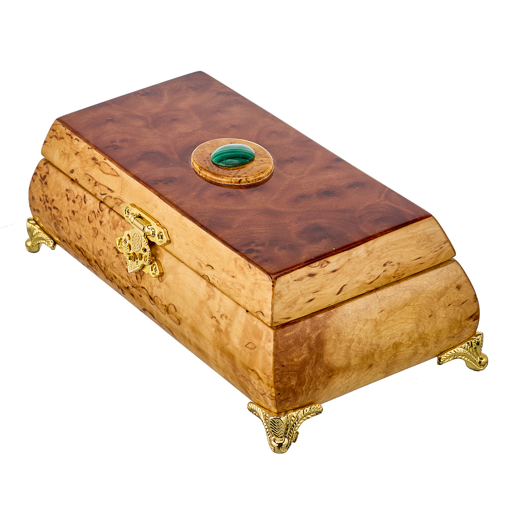 Ручка в шкатулке из карельской березы с малахитом - интернет магазин Русь Велика я фото 1