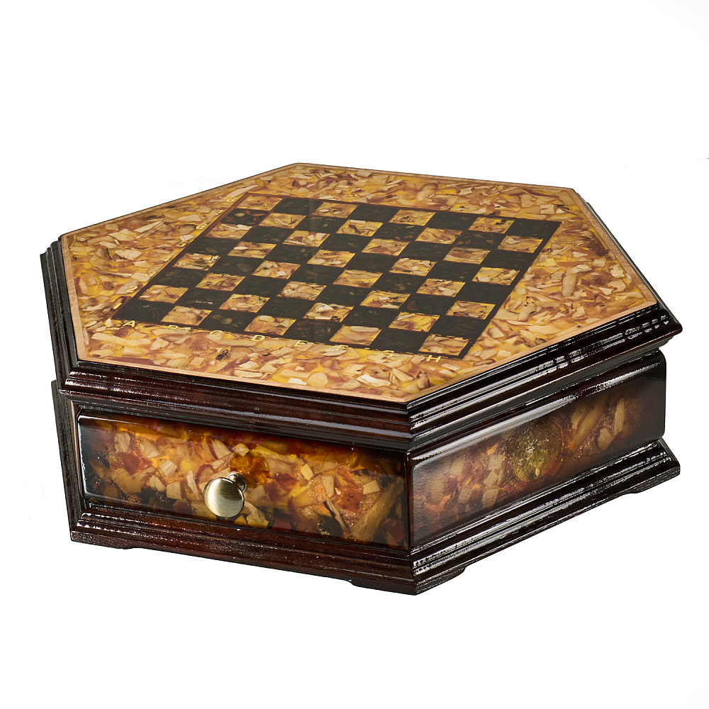 Шахматы с инкрустацией и фигурами из янтаря «Тело Платона» 46х46 см - интернет магазин Русь Велика я фото 9