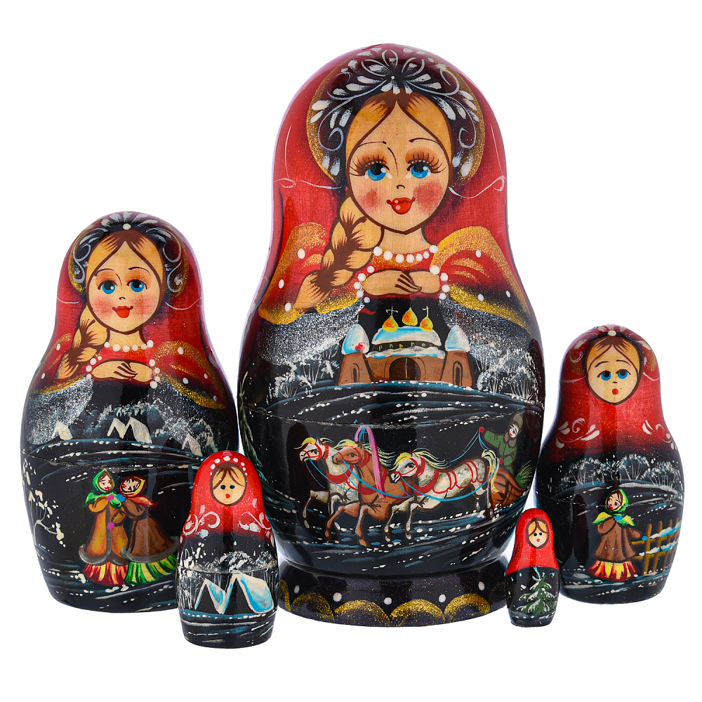 Матрешка «Зима. Тройка» 5 мест - интернет магазин Русь Велика я 