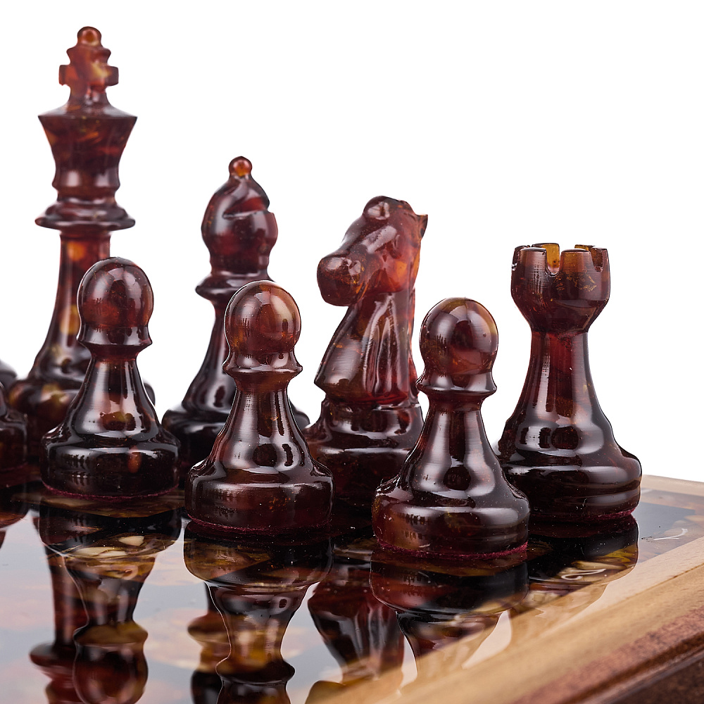 Шахматы с инкрустацией и фигурами из янтаря 28х28 см - интернет магазин Русь Велика я фото 8