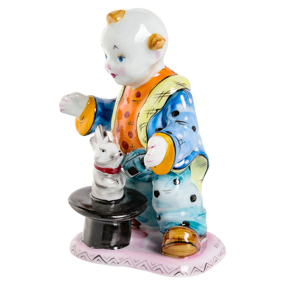 Статуэтка «Клоун с кроликом». Гжель - интернет магазин Русь Велика я фото 2