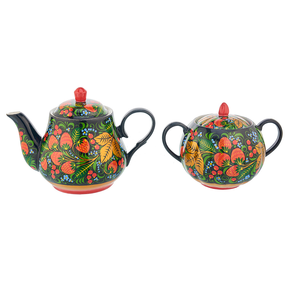 Чайный сервиз на 6 персон «Клубника». Хохлома - интернет магазин Русь Велика я фото 1