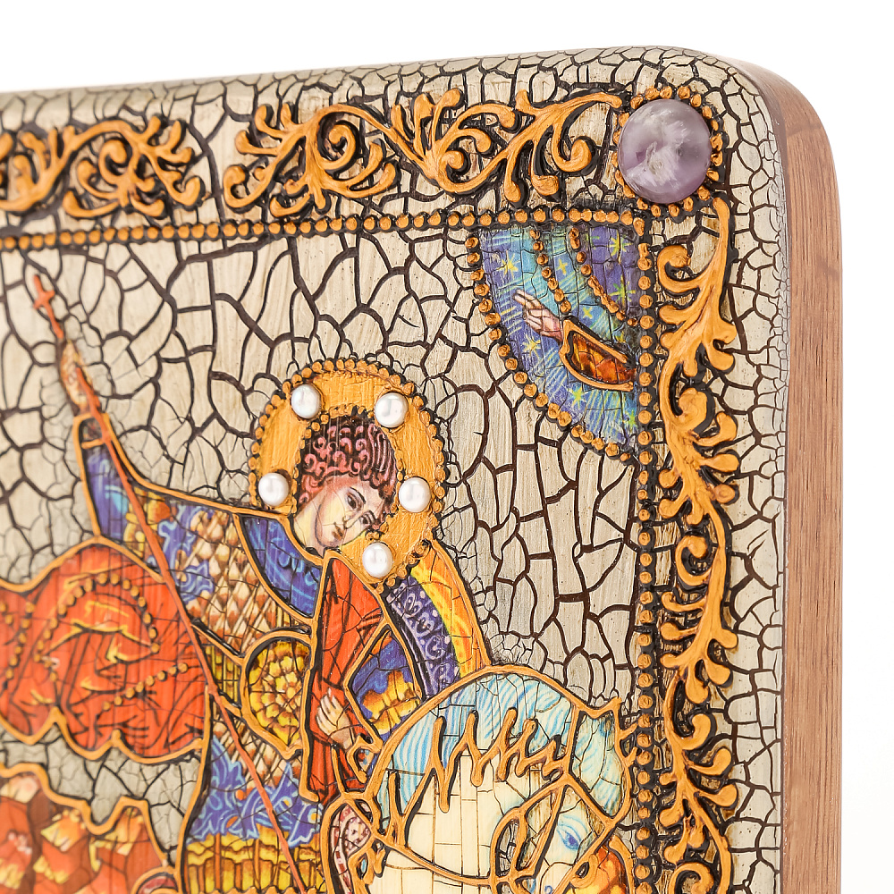 Икона из мореного дуба «Чудо святого Георгия о змие» 20х15 см - интернет магазин Русь Велика я фото 4