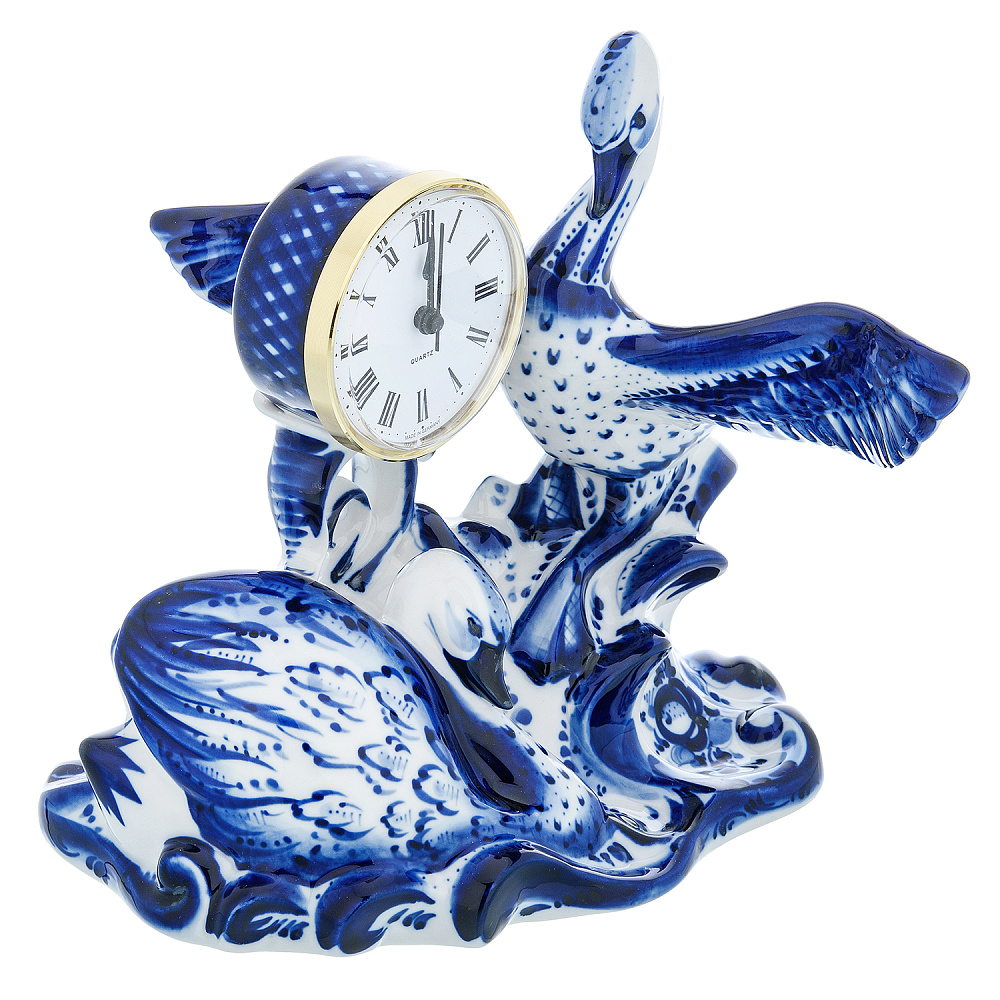 Часы каминные «Лебединая верность». Гжель - интернет магазин Русь Велика я фото 1