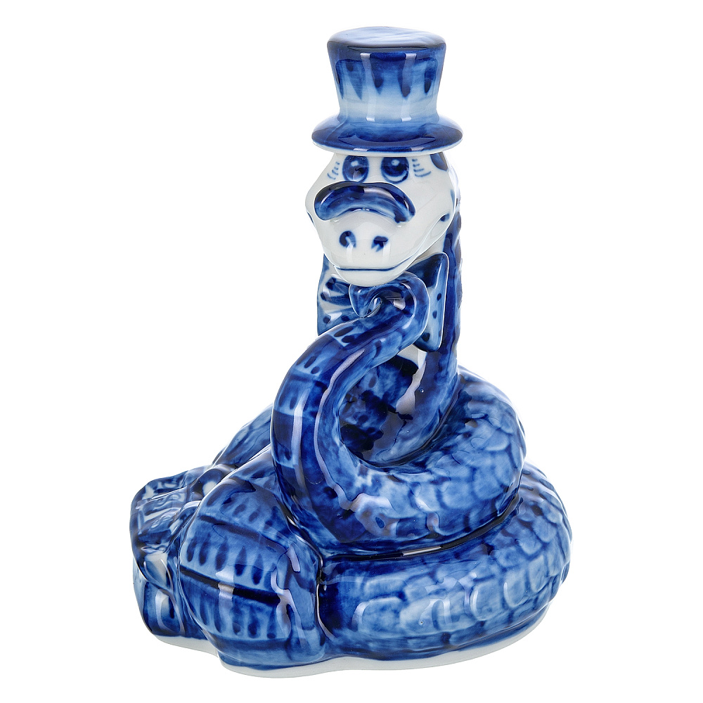 Змея Символ года 2025. Штоф «Змей Мудрый Каа». Гжель - интернет магазин Русь Велика я 