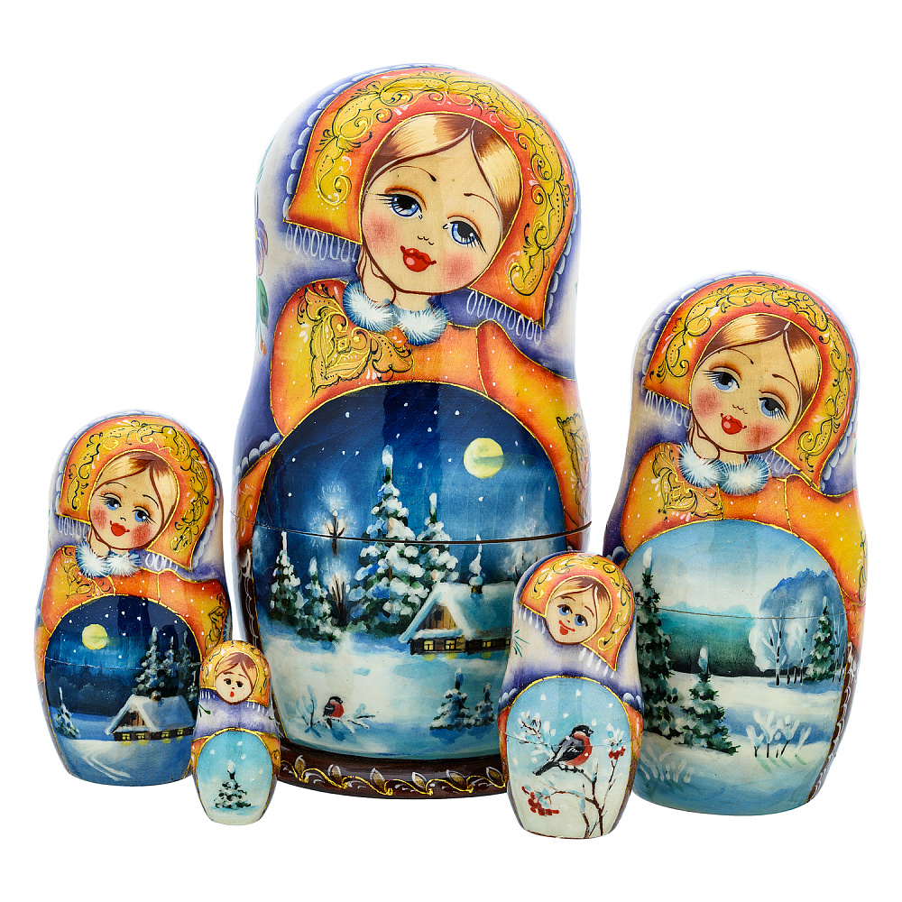 Матрешка «Зима» 5 мест - интернет магазин Русь Велика я 