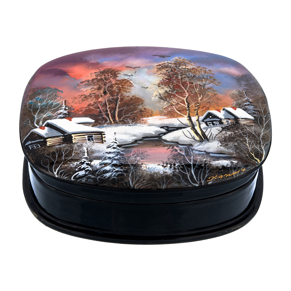 Шкатулка с художественной росписью «Зима в деревне» - интернет магазин Русь Велика я фото 2