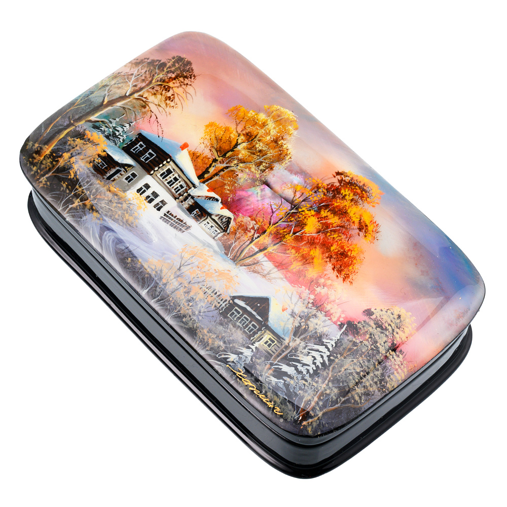 Шкатулка с художественной росписью «Зима в деревне» - интернет магазин Русь Велика я фото 1