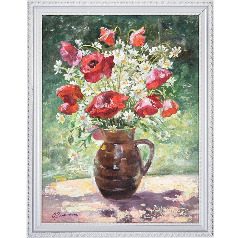 Картина маслом «Маки и ромашки» 30 х 40 см - интернет магазин Русь Велика я 