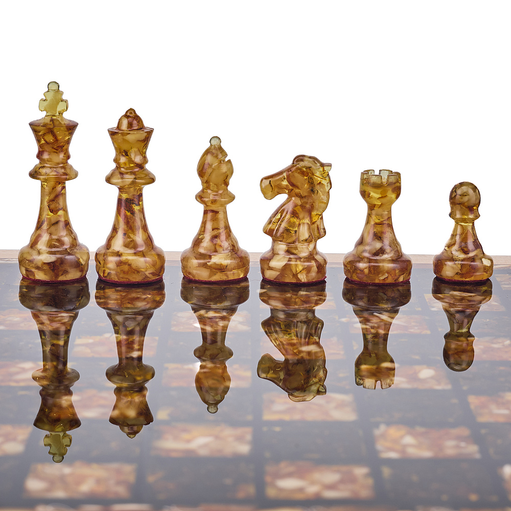 Шахматы с инкрустацией и фигурами из янтаря 28х28 см - интернет магазин Русь Велика я фото 1