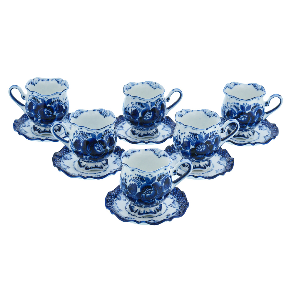 Кофейный сервиз на 6 персон «Тюльпан». Гжель - интернет магазин Русь Велика я фото 5