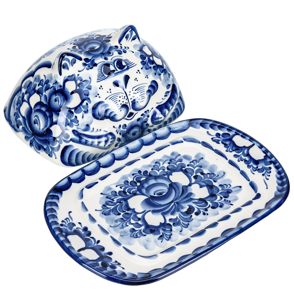 Масленка «Кот». Гжель - интернет магазин Русь Велика я фото 1