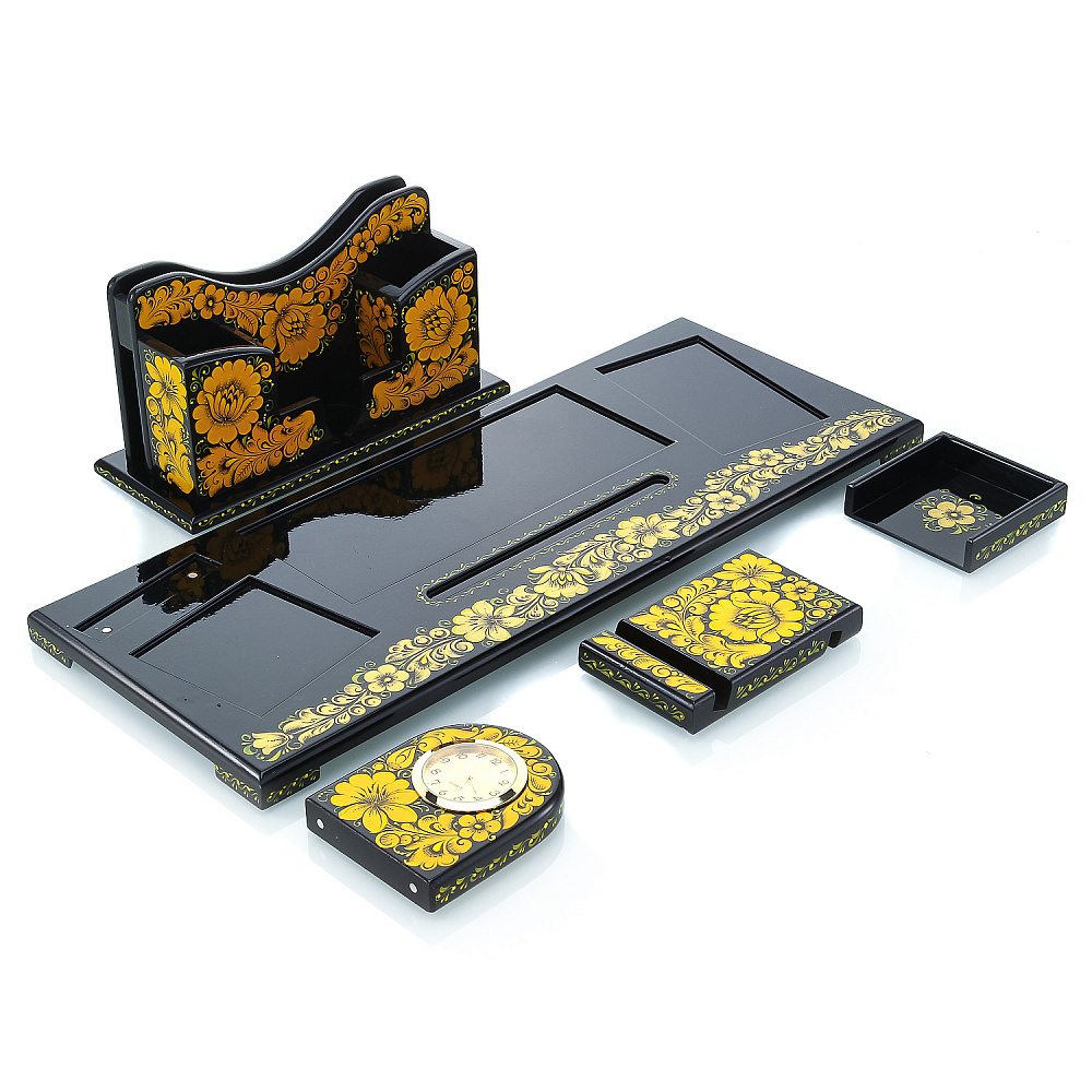 Настольный набор из дерева «Черная кудрина». Хохлома - интернет магазин Русь Велика я фото 4