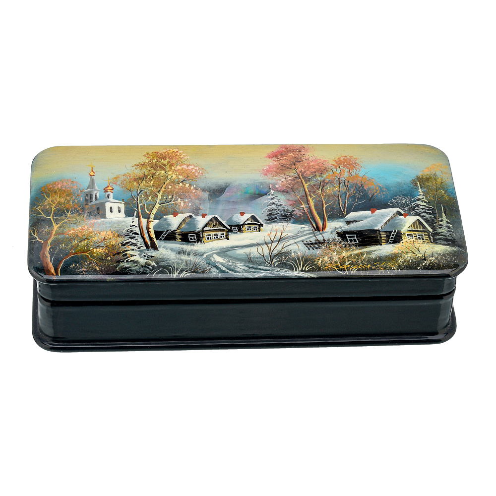Шкатулка с художественной росписью «Деревенский пейзаж» - интернет магазин Русь Велика я фото 2