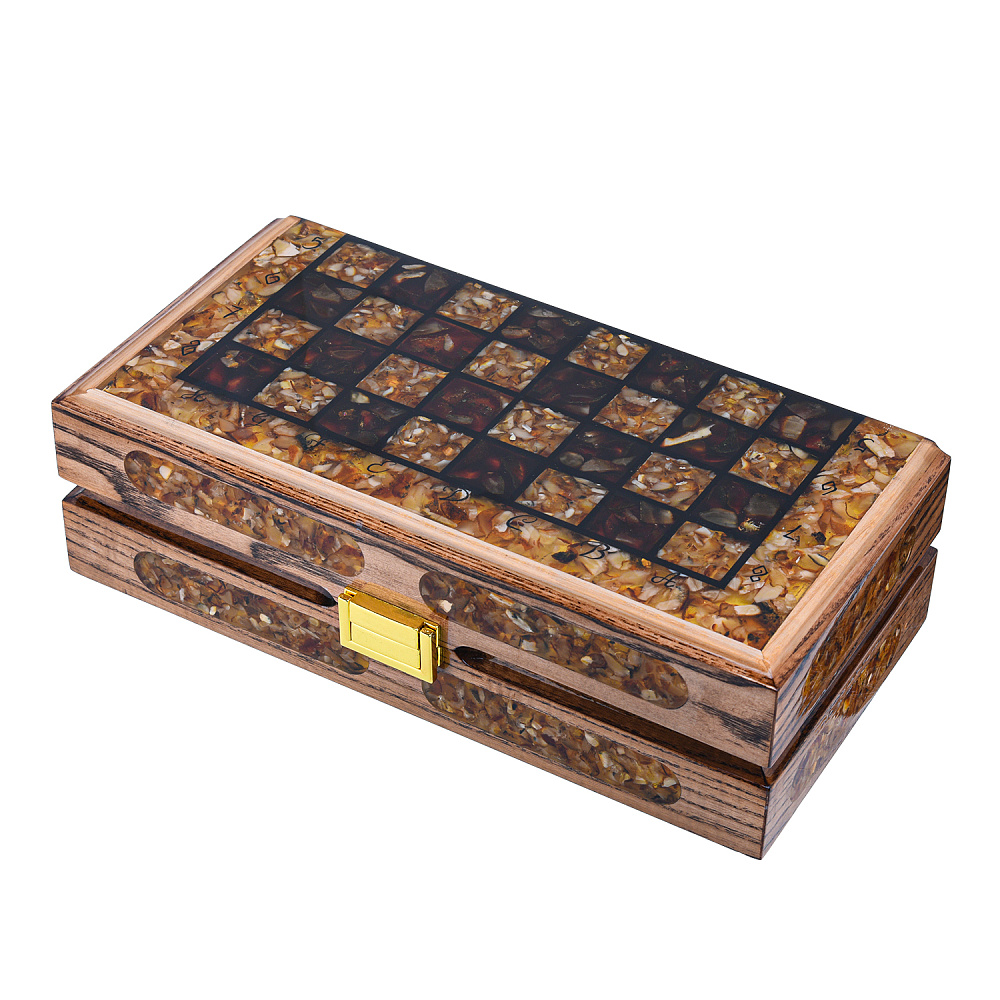 Шахматы складные с инкрустацией и фигурами из янтаря 28х28 см - интернет магазин Русь Велика я фото 9