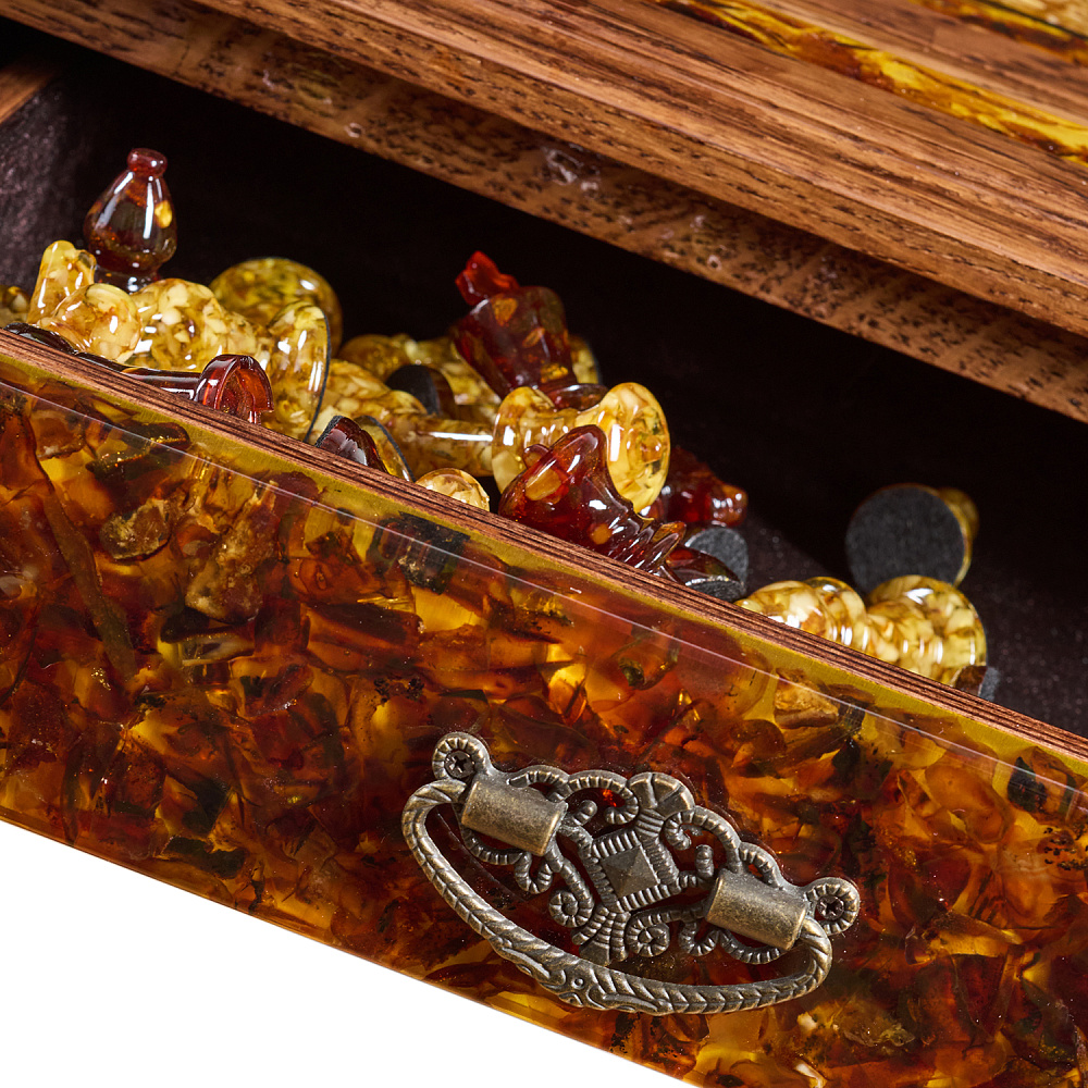 Янтарный стол с шахматами и нардами 62х62 см - интернет магазин Русь Велика я фото 19