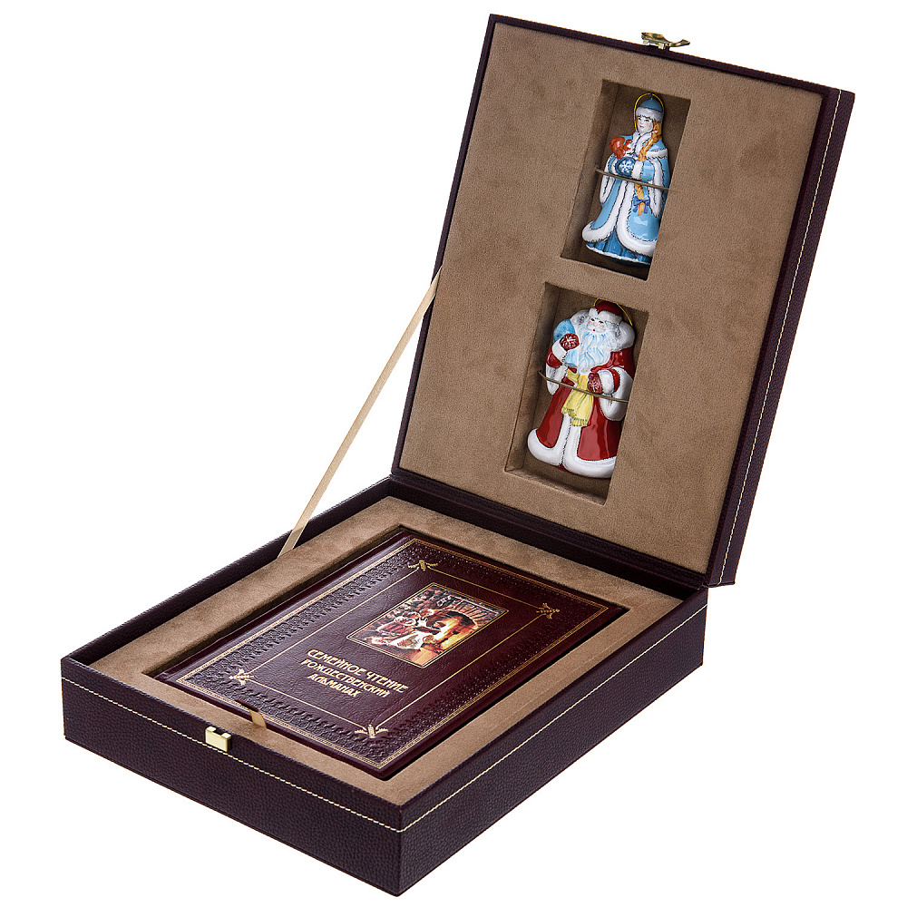 Подарочный набор с книгой и елочными игрушками в кожаном футляре - интернет магазин Русь Велика я 
