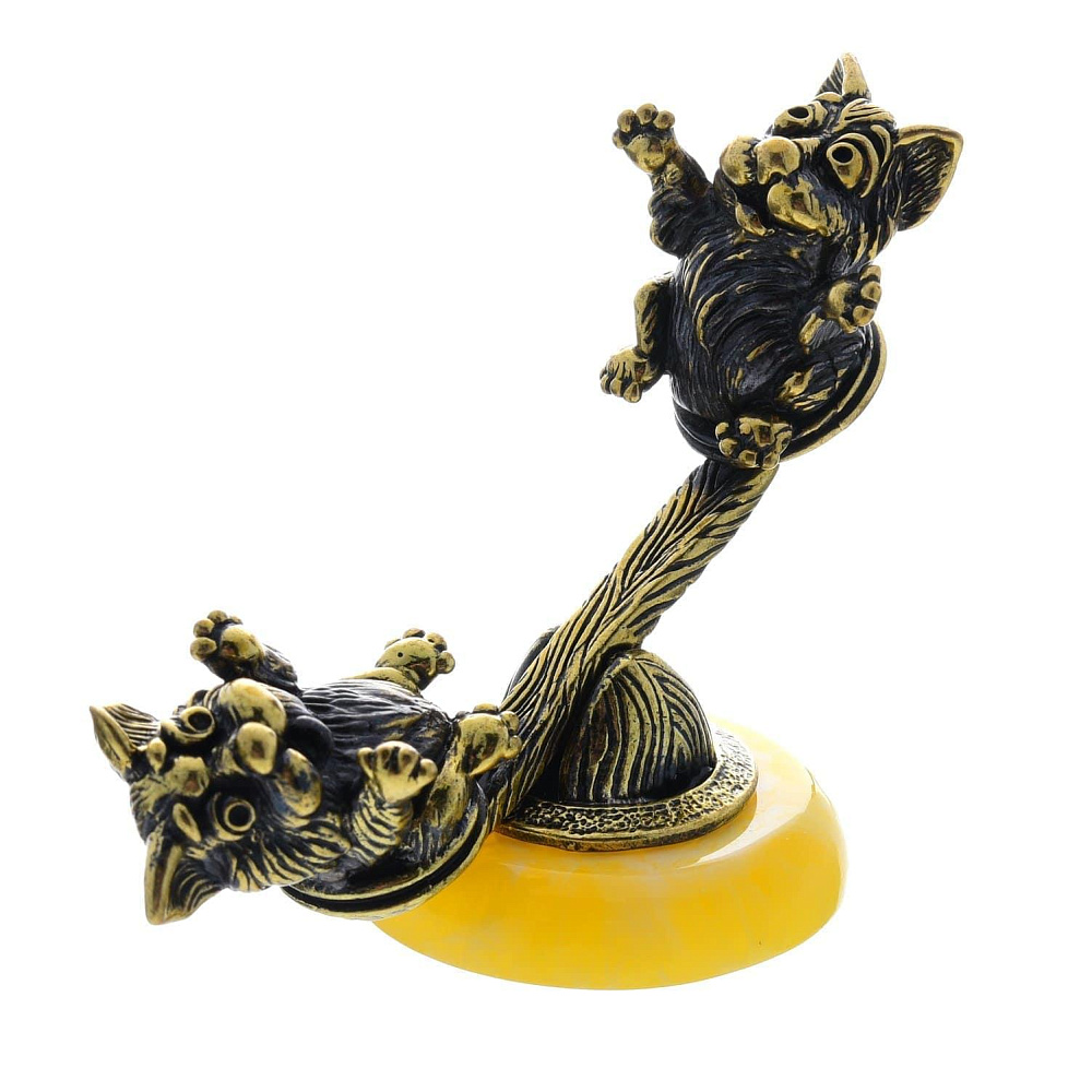 Статуэтка с янтарем «Коты на качелях» - интернет магазин Русь Велика я 