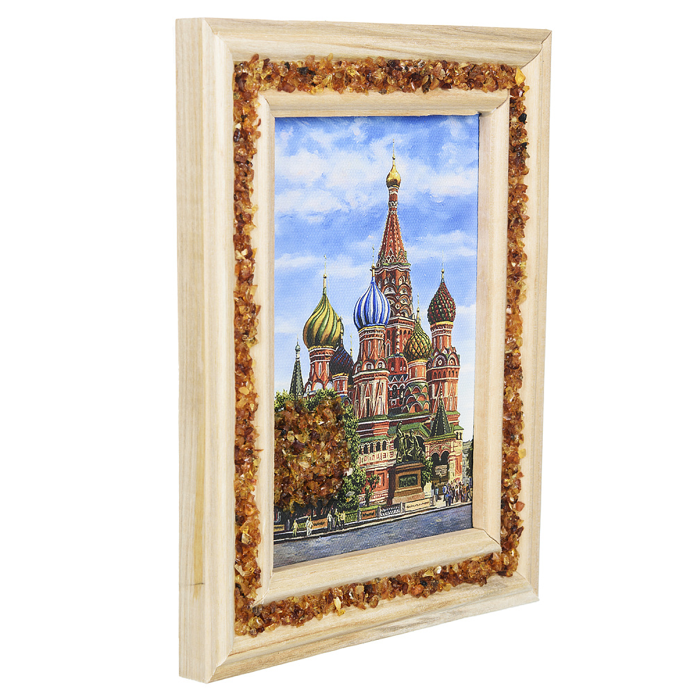 Панно янтарное «Храм Василия Блаженного» 20х16 см - интернет магазин Русь Велика я фото 1