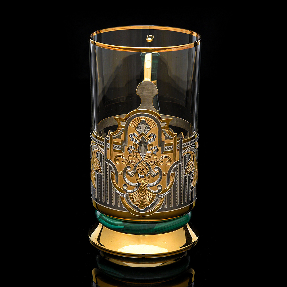 Подстаканник с золочением и малахитом «Орнамент». Златоуст - интернет магазин Русь Велика я фото 1