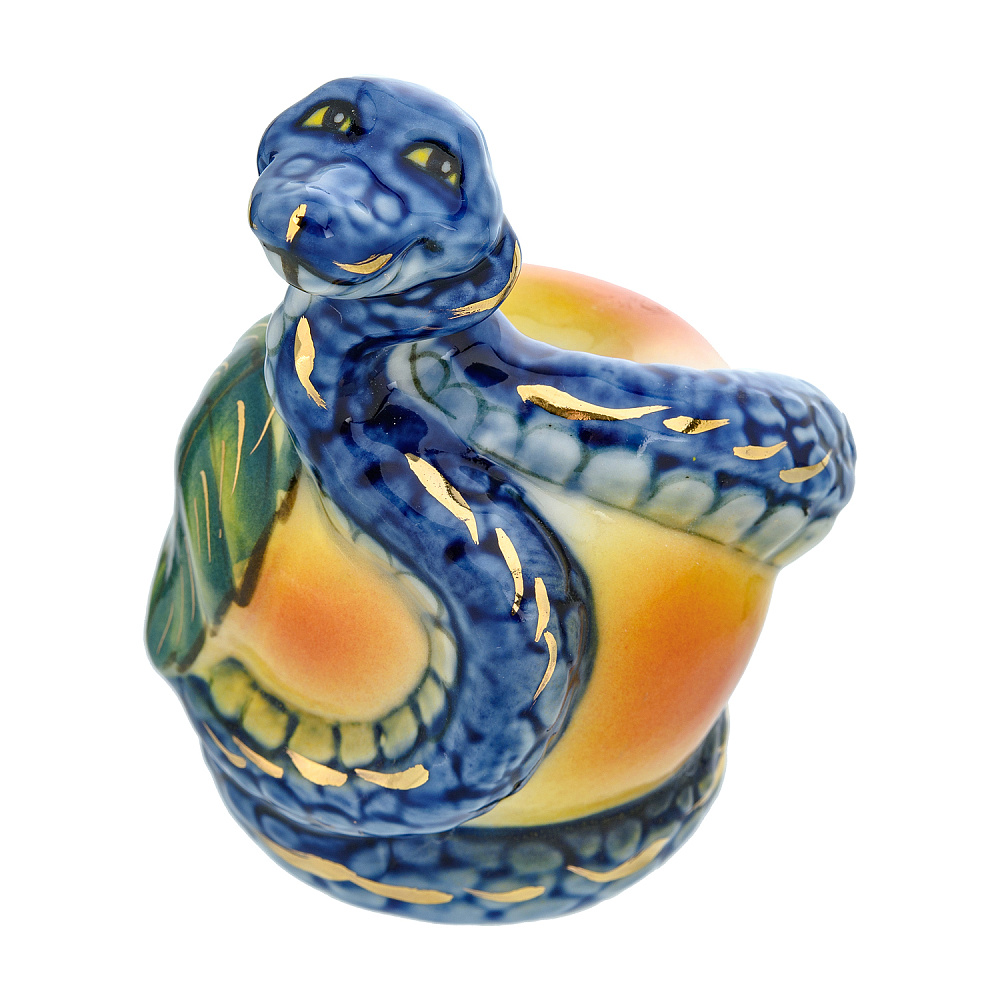 Змея Символ года 2025. Скульптура «Змей-искуситель» . Гжель в цвете и золоте - интернет магазин Русь Велика я 