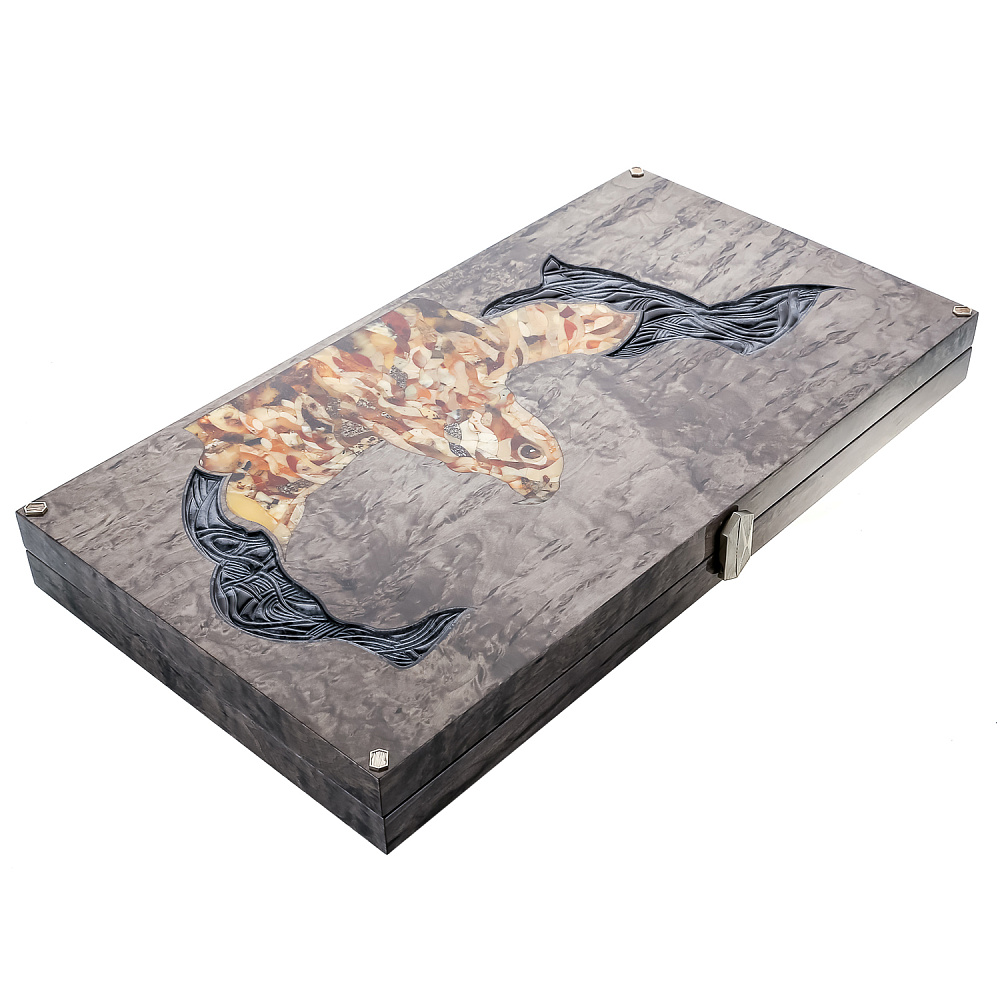 Нарды из карельской березы с инкрустацией из янтаря «Сокол» 60х32,5 см - интернет магазин Русь Велика я фото 2