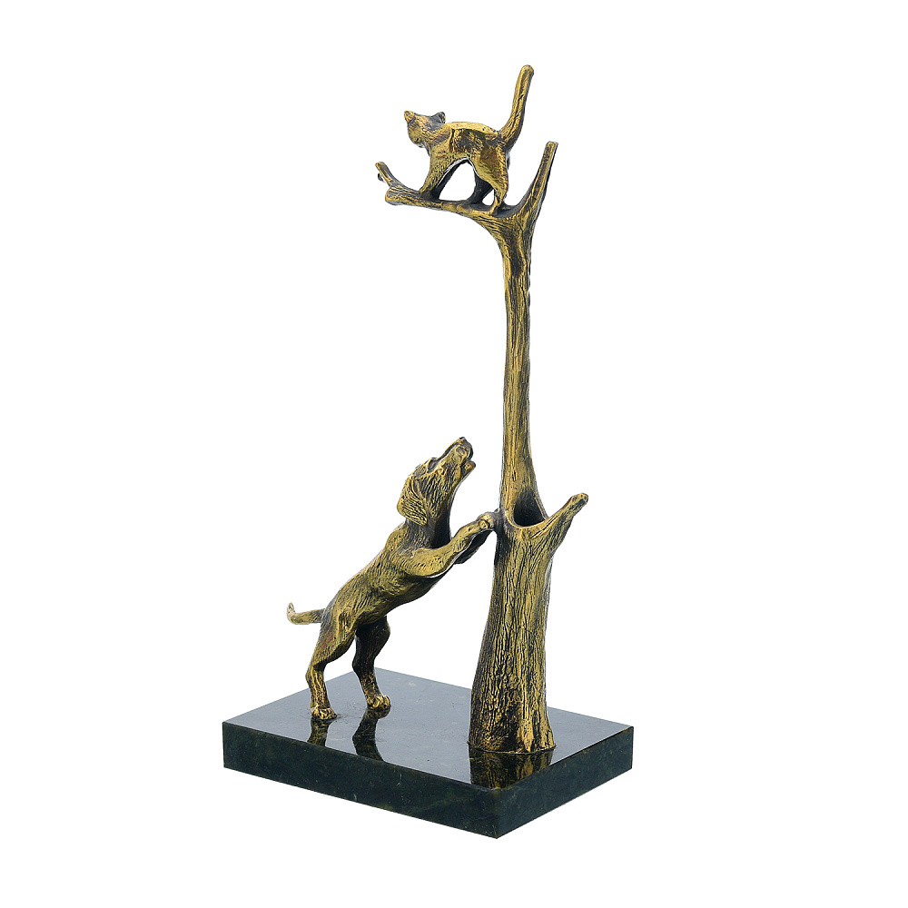 Подставка под ручку из бронзы и змеевика «Кошка с собакой» - интернет магазин Русь Велика я фото 2