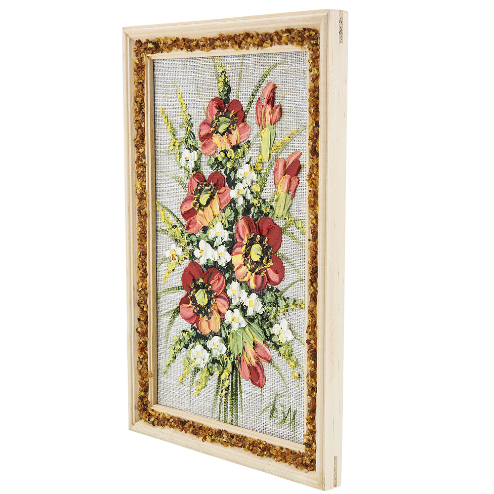 Панно в янтарной раме «Букет цветов» 27х18 см - интернет магазин Русь Велика я фото 1
