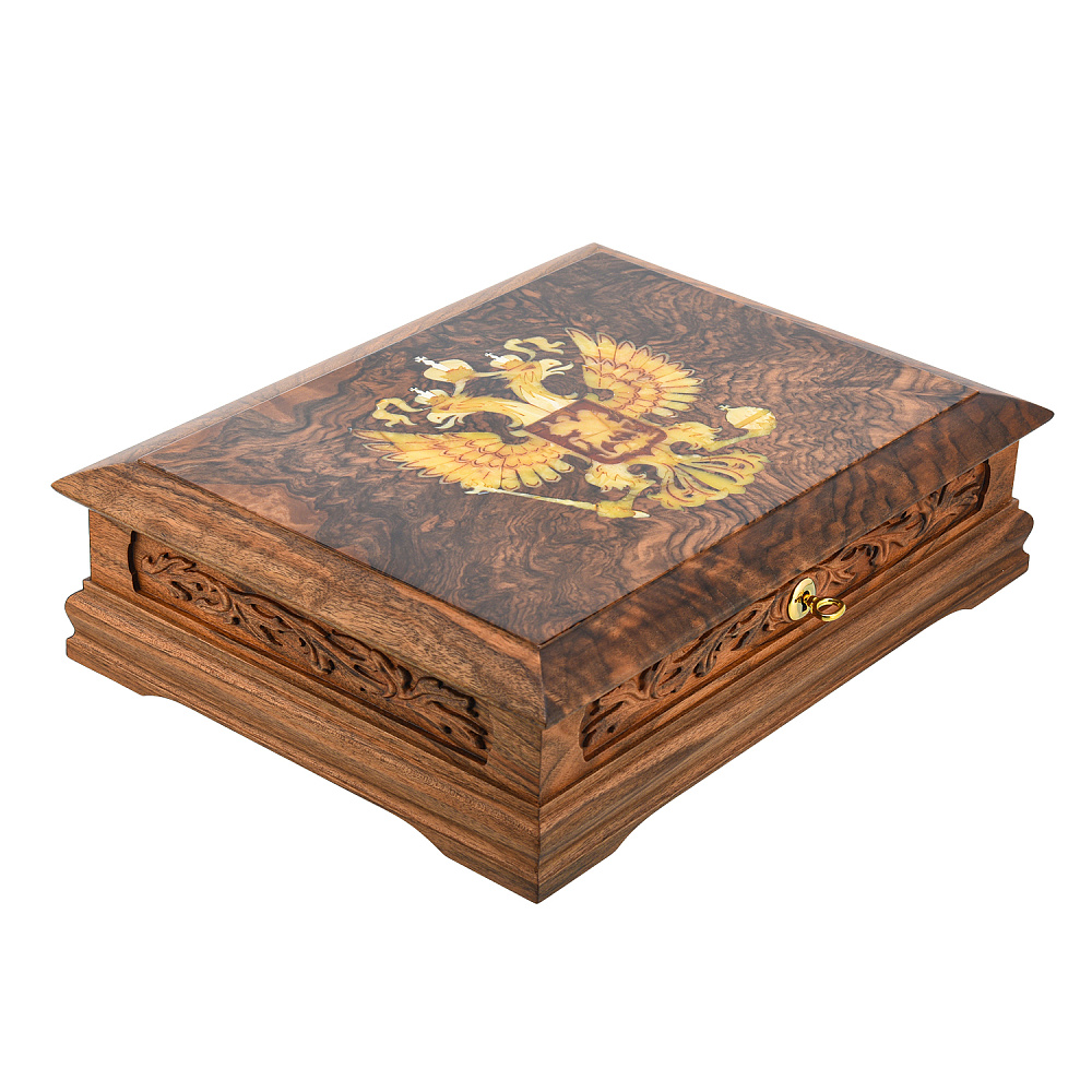 Шкатулка с янтарем «Герб РФ» - интернет магазин Русь Велика я фото 1