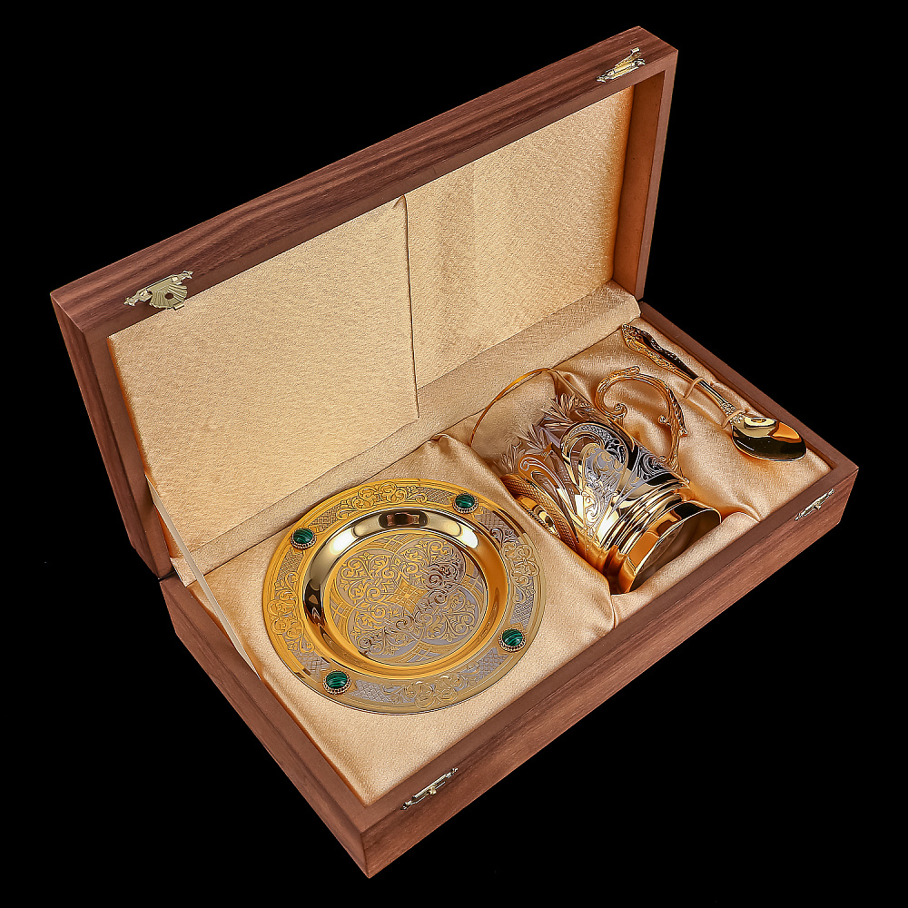 Подстаканник с блюдцем «Малахит». Златоуст - интернет магазин Русь Велика я фото 7