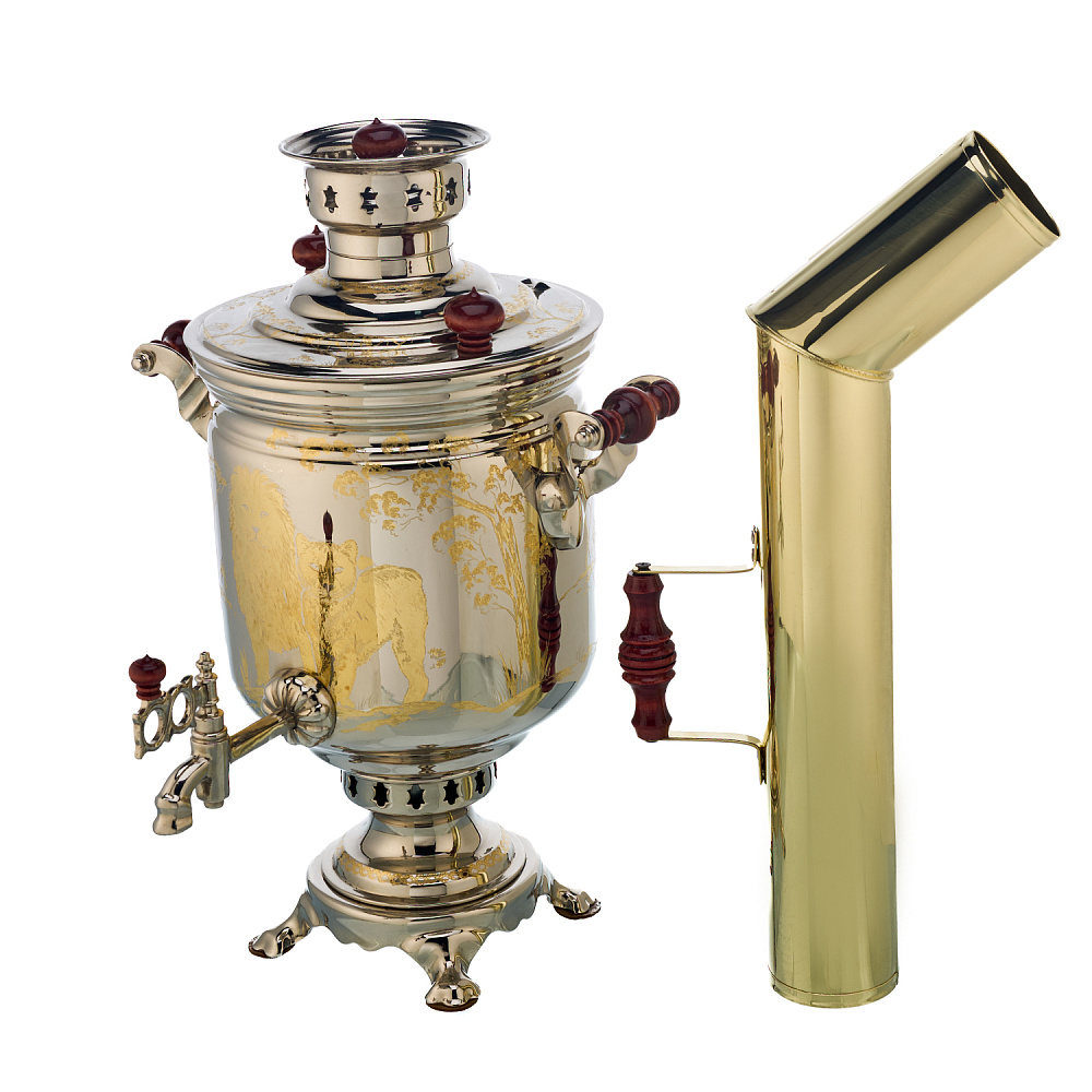 Самовар комбинированный 5 л с гравировкой «Львы» - интернет магазин Русь Велика я фото 2