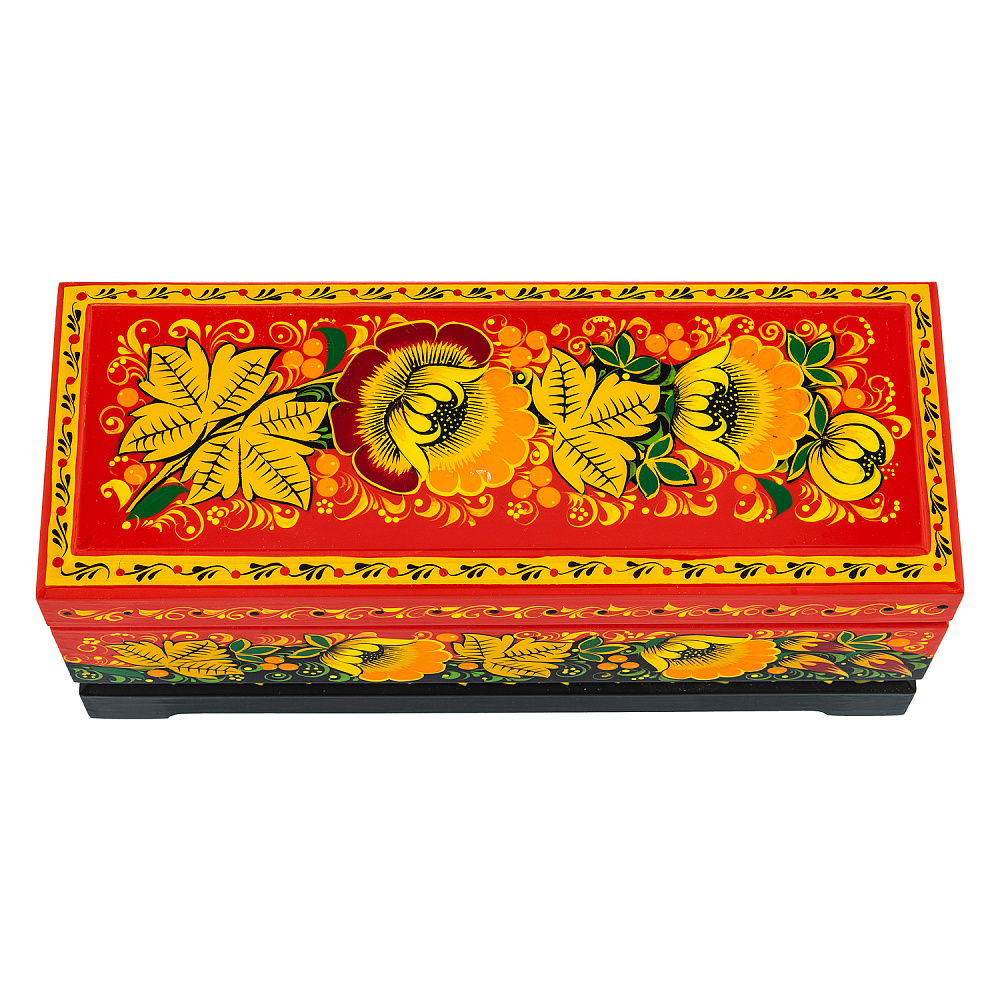 Деревянная шкатулка для чая «Цветы». Хохлома - интернет магазин Русь Велика я 