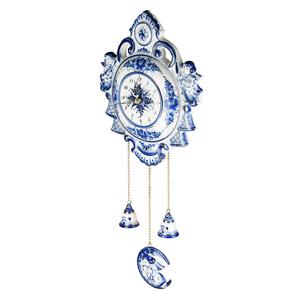 Часы настенные фарфор «Ночка». Гжель в золоте - интернет магазин Русь Велика я фото 1