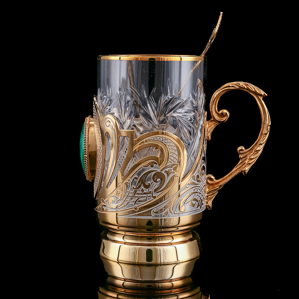 Подстаканник с блюдцем «Малахит». Златоуст - интернет магазин Русь Велика я фото 4