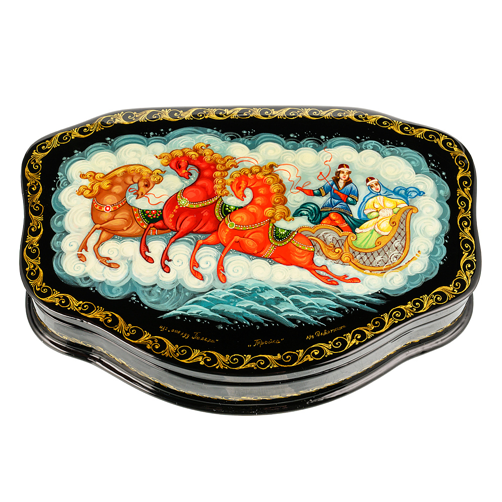 Шкатулка с художественной росписью «Тройка» - интернет магазин Русь Велика я 