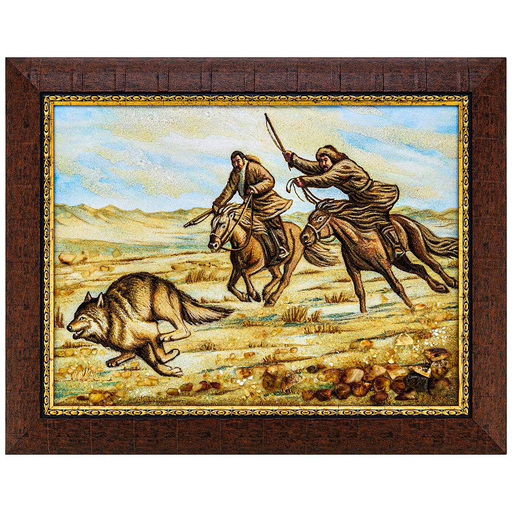 Картина  янтарная «Погоня» 30х40 см - интернет магазин Русь Велика я 