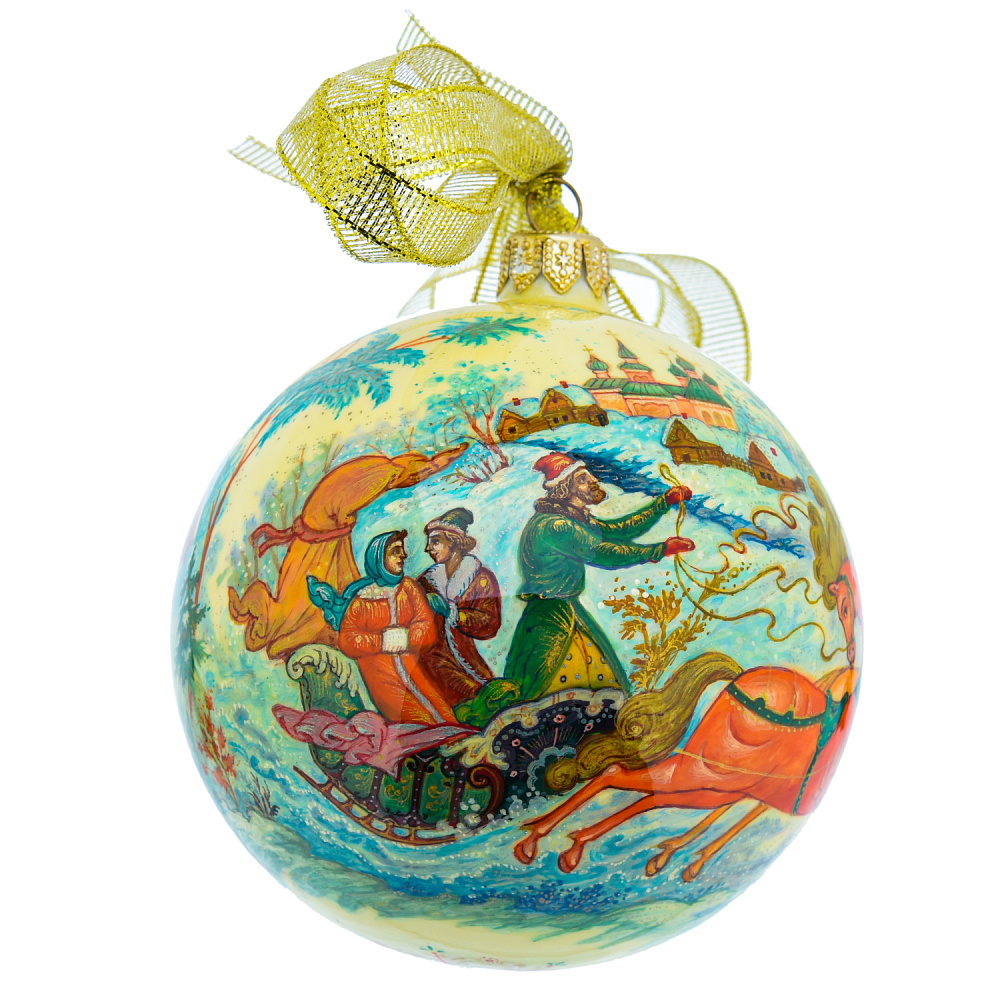 Новогодний елочный шар с росписью «Тройка» - интернет магазин Русь Велика я фото 4