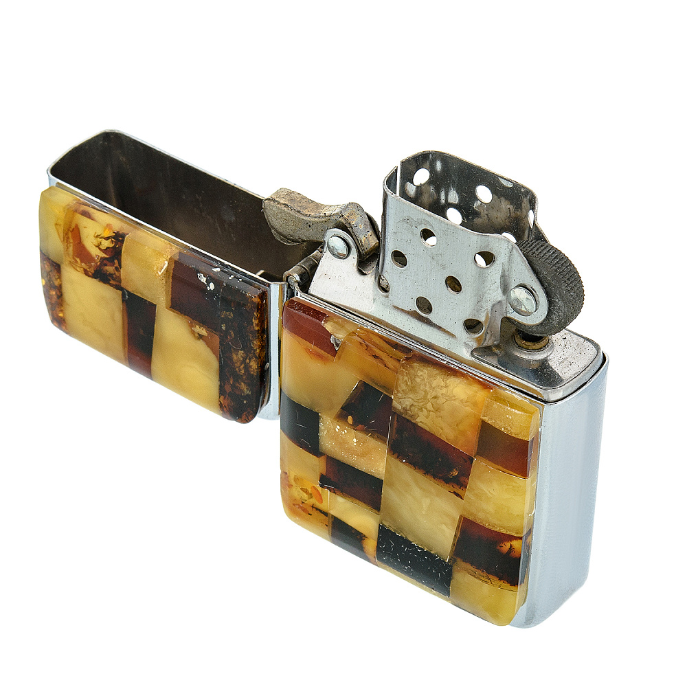 Зажигалка бензиновая с янтарной вставкой - интернет магазин Русь Велика я фото 1